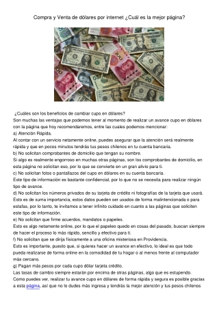 Compra y Venta de dólares por internet ¿Cuál es la mejor página?