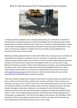 What To Take Into Account Prior To Hiring Asphalt Paving Technicians