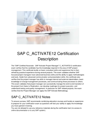 SAP C_ACTIVATE12 Certification Description