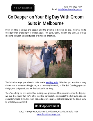 Go Dapper on Your Big Day With Groom Suits in Melbourne