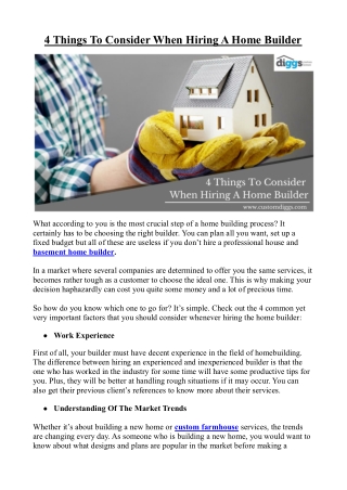 4 Things To Consider When Hiring A Home Builder