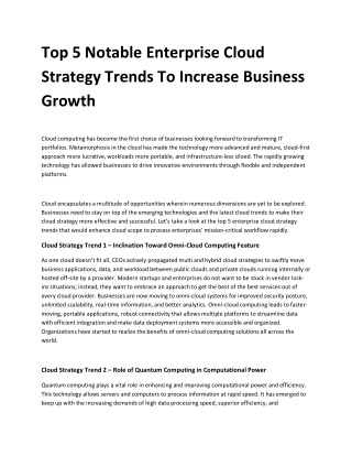 Top 5 Notable Enterprise Cloud Strategy Trends To Increase Business Growth