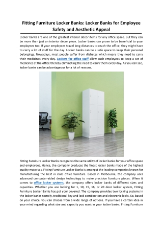Fitting Furniture Locker Banks: Locker Banks for Employee Safety and Aesthetic Appeal