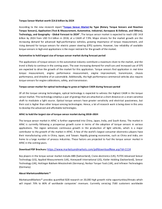 Torque Sensor Market Size, Growth, Trend and Forecast to 2024 | MarketsandMarkets