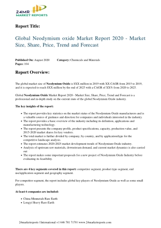 Neodymium Oxide Market Report 2020 - Market Size, Share, Price, Trend and Forecast