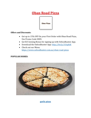 15% Off - Oban Road Pizza Restaurant Menu in Ringwood, VIC.
