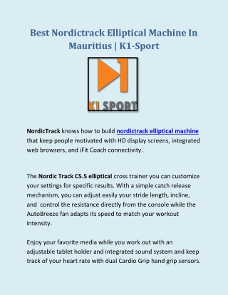 Shop The Best Nordictrack Elliptical Machine In Mauritius - K1 Sport