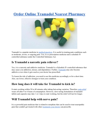 Order Online Tramadol Nearest Pharmacy