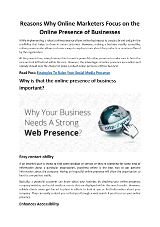 Reasons Why Online Marketers Focus on the Online Presence of Businesses