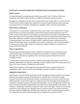 Beverage Processing Equipment Market Report 2020-2025