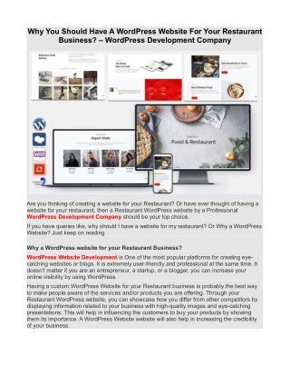 Why You Should Have A WordPress Website For Your Restaurant Business? – WordPress Development Company