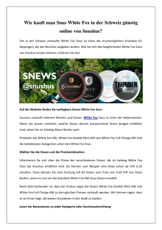 Wie kauft man Snus White Fox in der Schweiz günstig online von Snushus?