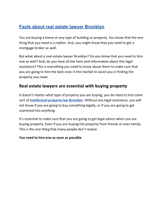 Facts about real estate lawyer Brooklyn