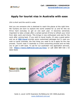 Apply for tourist visa in Australia with ease