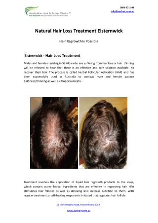 Natural hair loss treatment Elsternwick