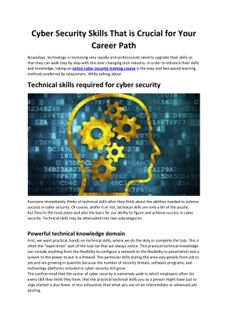 Cyber Security Skills That is Crucial for Your Career Path