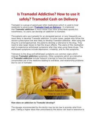 Is Tramadol Addictive? How to use it safely? Tramadol Cash on Delivery