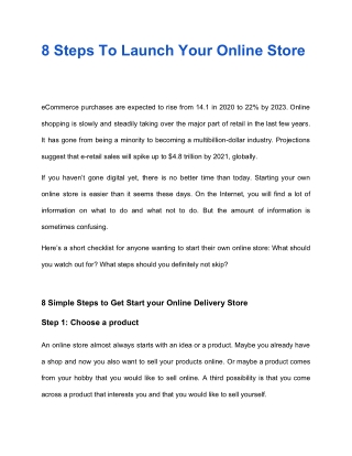 8 Steps to Launch your Online Store