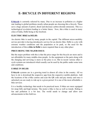 E-Bicycle in Different Regions