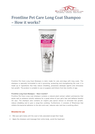 Frontline Long Coat Shampoo – How it works - BestVetCare