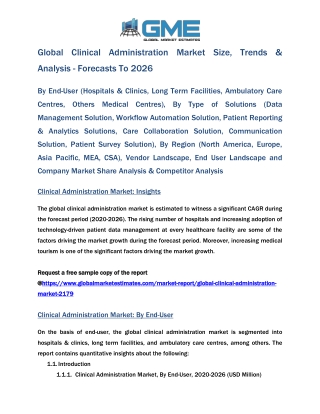 Global Clinical Administration Market Size, Trends & Analysis - Forecasts to 2026