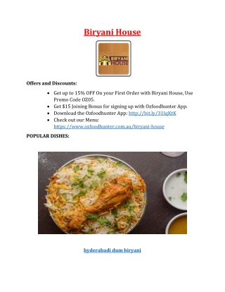 15% Off - Biryani House Indian restaurant Menu in melbourne VIC