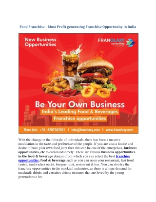 Food & Beverages Franchise Opportunities