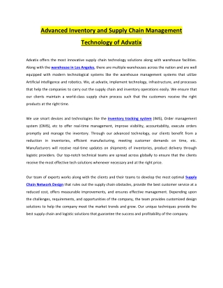 Advanced Inventory and Supply Chain Management Technology of Advatix