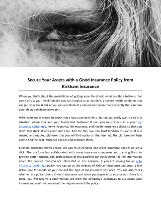 Secure Your Assets with a Good Insurance Policy from Kirkham Insurance