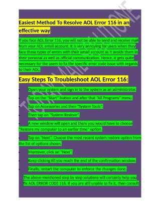 Call 1-800-316-3088 How To troubleshoot AOL Error 116 effectively
