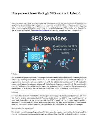 How you can Choose the Right SEO services in Lahore?