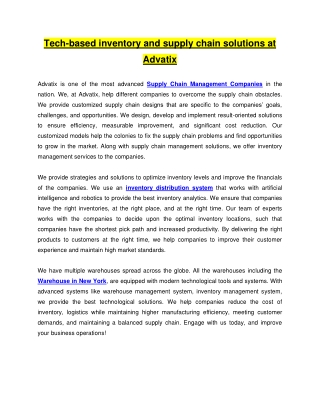 Tech-based inventory and supply chain solutions at Advatix
