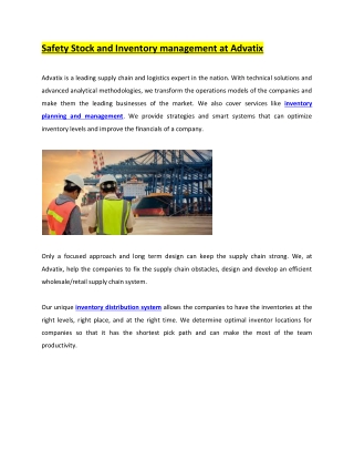 Safety Stock and Inventory management at Advatix