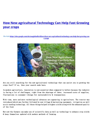 How New agricultural Technology Can Help Fast Growing your crops