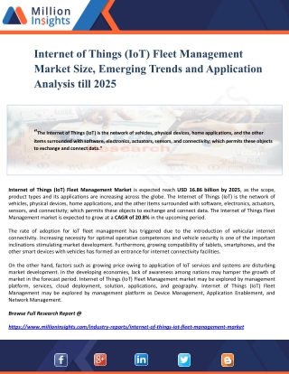 Internet of Things (IoT) Fleet Management Market Size, Emerging Trends and Application Analysis till 2025