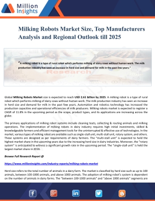 Milking Robots Market Size, Top Manufacturers Analysis and Regional Outlook till 2025