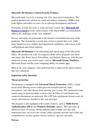 Microsoft 365 Business Central Security Features