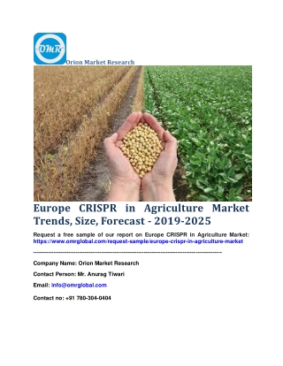 Europe CRISPR in Agriculture Market Trends, Size, Forecast - 2019-2025
