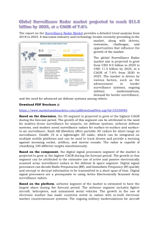 Global Surveillance Radar market projected to reach $11.5 billion by 2025, at a CAGR of 7.6%