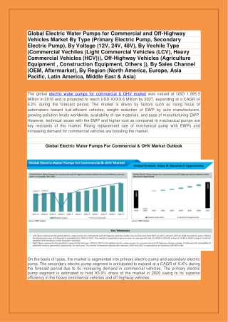 Global Electric Water Pumps for Commercial and Off-Highway Vehicles Market, Forecast 2027 | Growth Market Reports