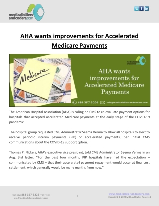 AHA wants improvements for Accelerated Medicare Payments