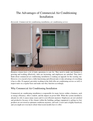 The Advantages of Commercial Air Conditioning Installation