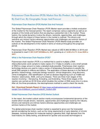 Polymerase Chain Reaction (PCR) Market Size By Product, By Application, By End-User, By Geographic Scope And Forecast