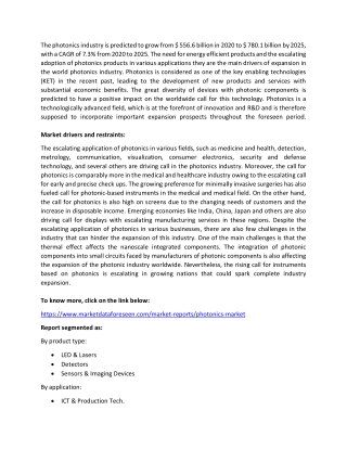 Photonics Market Size, Share, Trends & Growth (2020 - 2025)