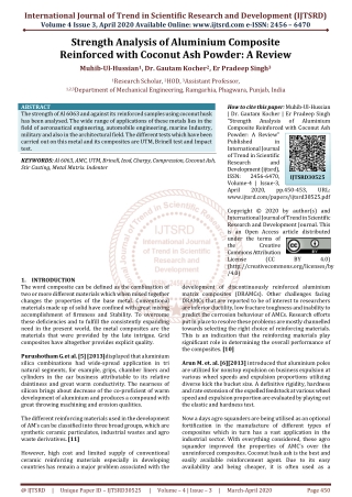 Strength Analysis of Aluminium Composite Reinforced with Coconut Ash Powder A Review