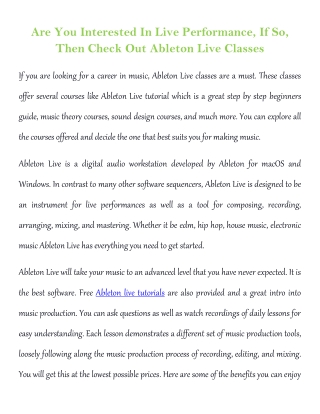 Are You Interested In Live Performance, If So, Then Check Out Ableton Live Classes