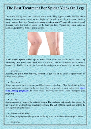 The Best Treatment For Spider Veins On Legs