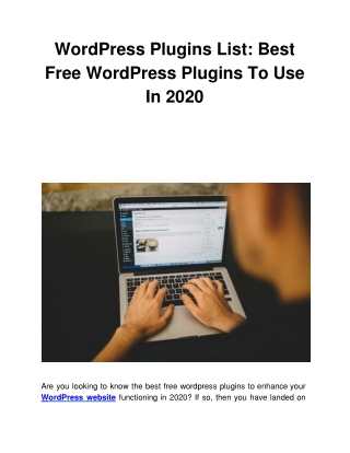 WordPress Plugins List: Best Free WordPress Plugins To Use In 2020