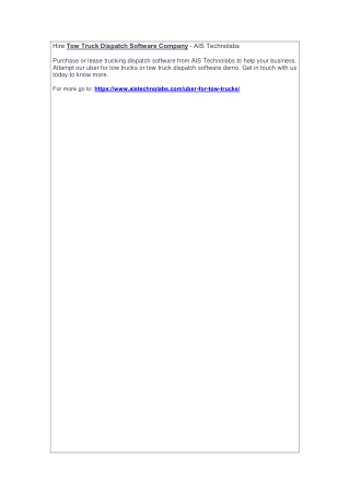 Hire Tow Truck Dispatch Software Company - AIS Technolabs