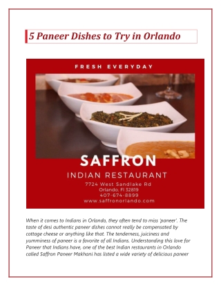 5 Paneer Dishes to Try in Orlando